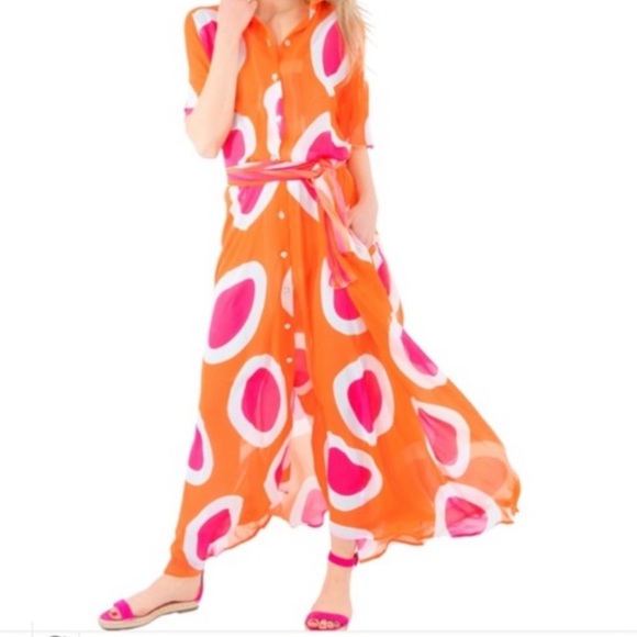 Gretchen Scott Panache  Maxi Dress Orange Pink Size L - Picture 2 of 7